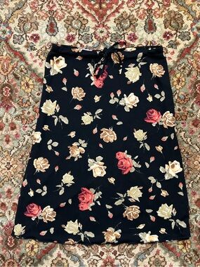 Avanti Black Sheer Midi Skirt with Red & Cream Rose Print